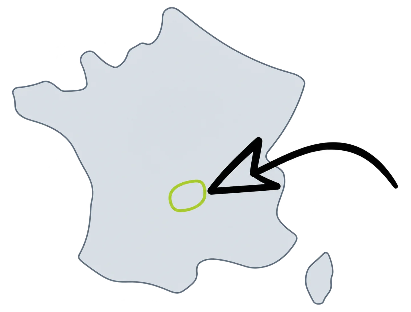 Carte de France avec la zone d’intervention en vert