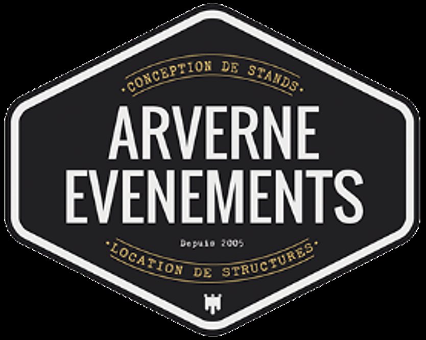 Logo noir hexagonal d'Arverne Événements, conception de stands et location de structures