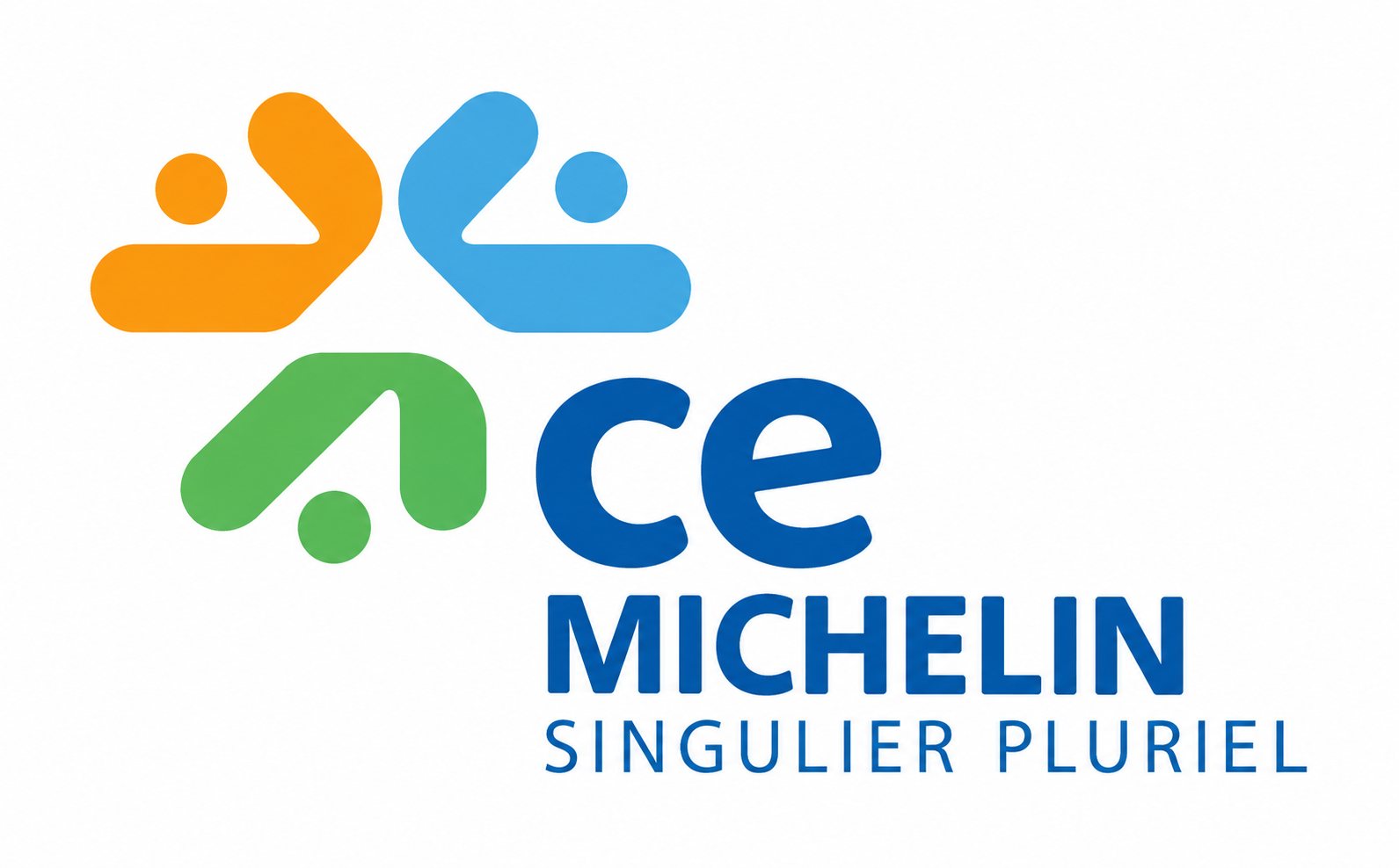 Logo du CE Michelin avec personnages stylisés colorés et slogan