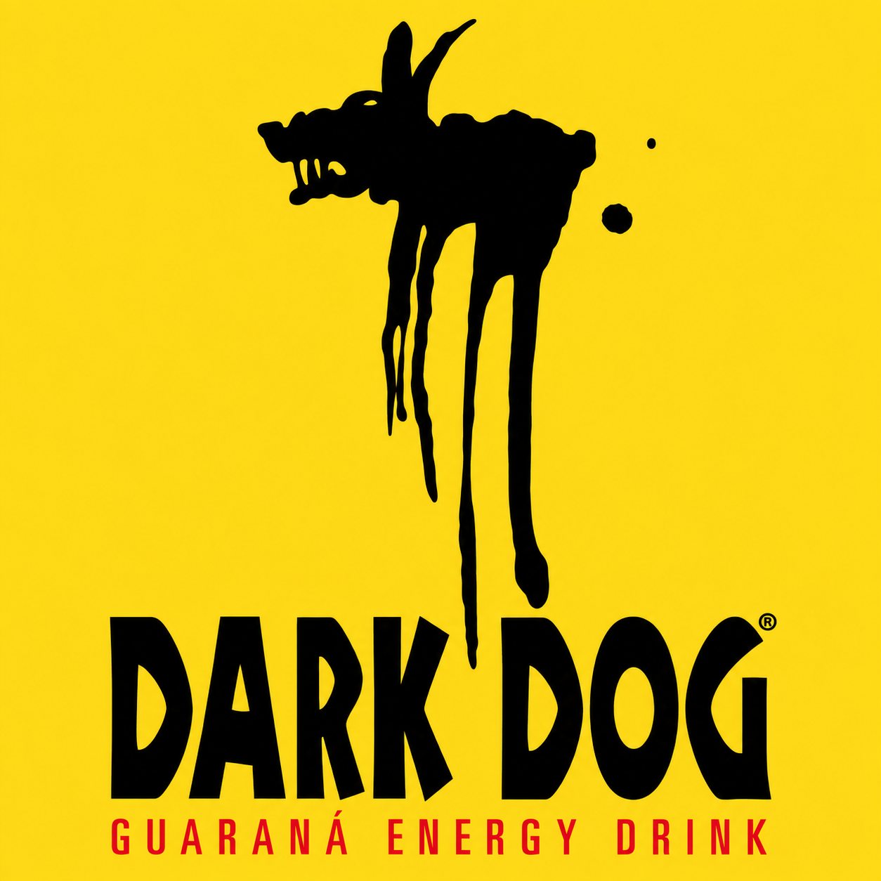 Logo Dark Dog avec chien noir sur fond jaune