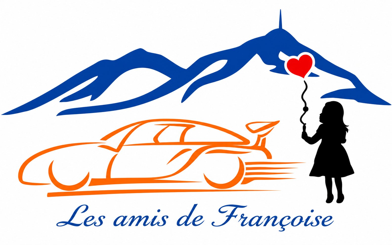 Logo Les amis de Françoise avec voiture, montagne et fillette