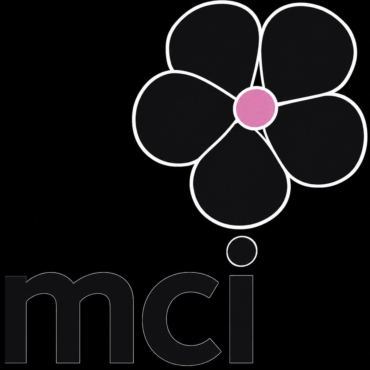 Logo MCI avec une fleur noire au centre rose
