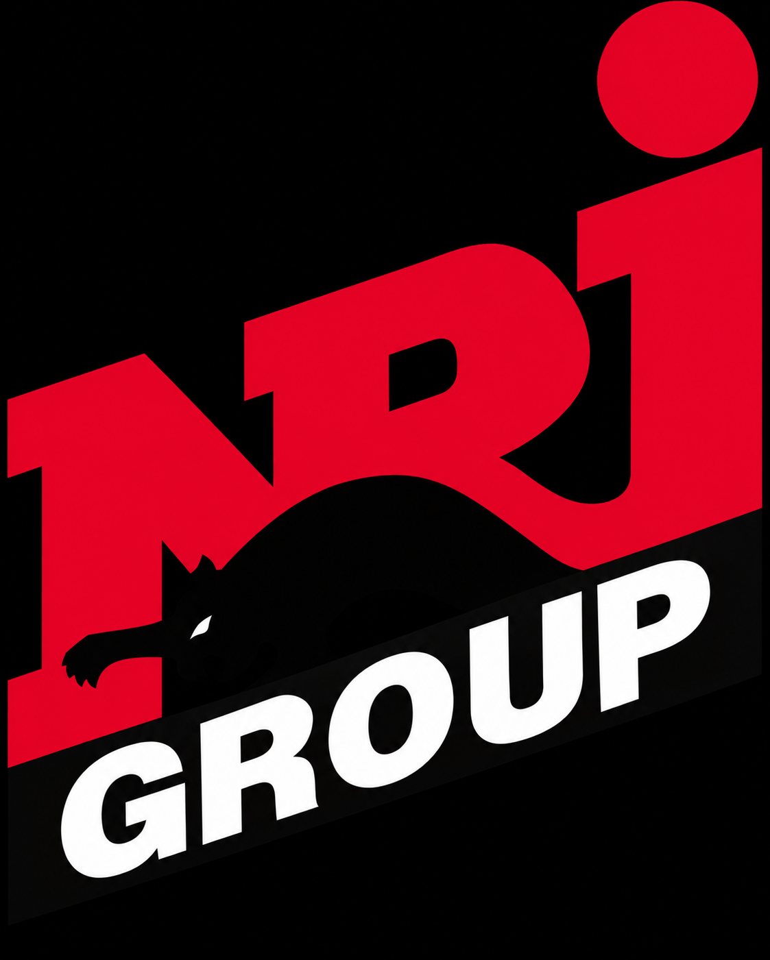 Logo rouge et blanc du NRJ Group sur fond noir