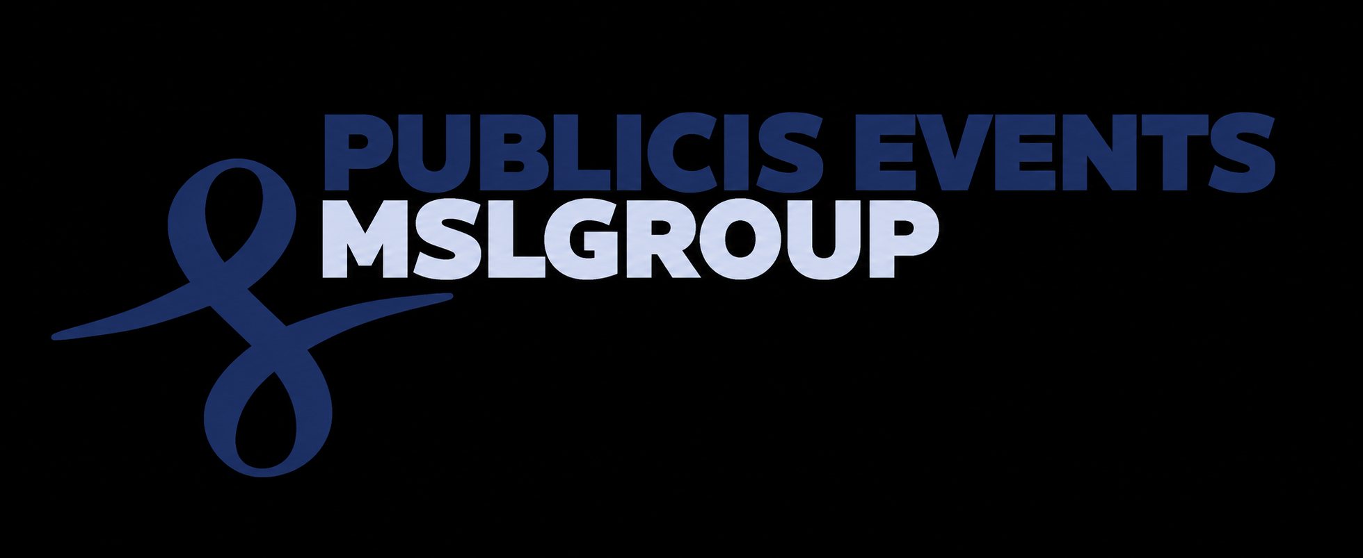 Logo bleu marine Publicis Events MSLGROUP avec symbole en ruban stylisé