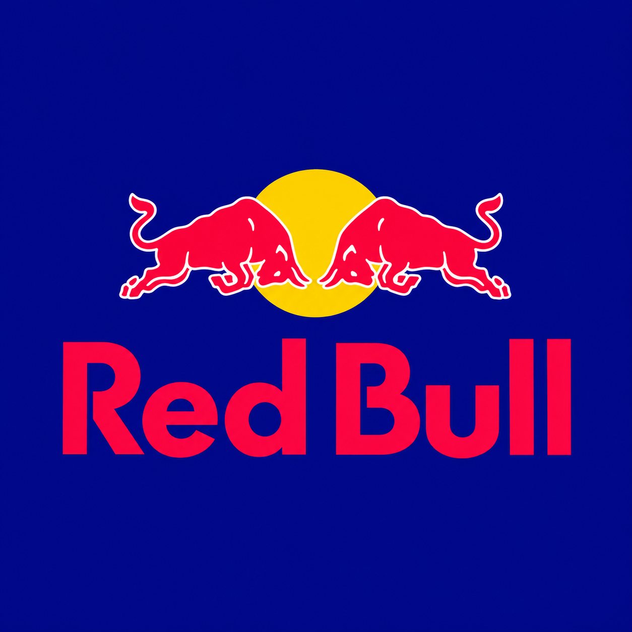 Logo Red Bull avec deux taureaux rouges et soleil jaune