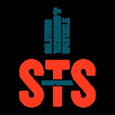 Logo orange et bleu sarcelle avec les lettres STS sur fond noir