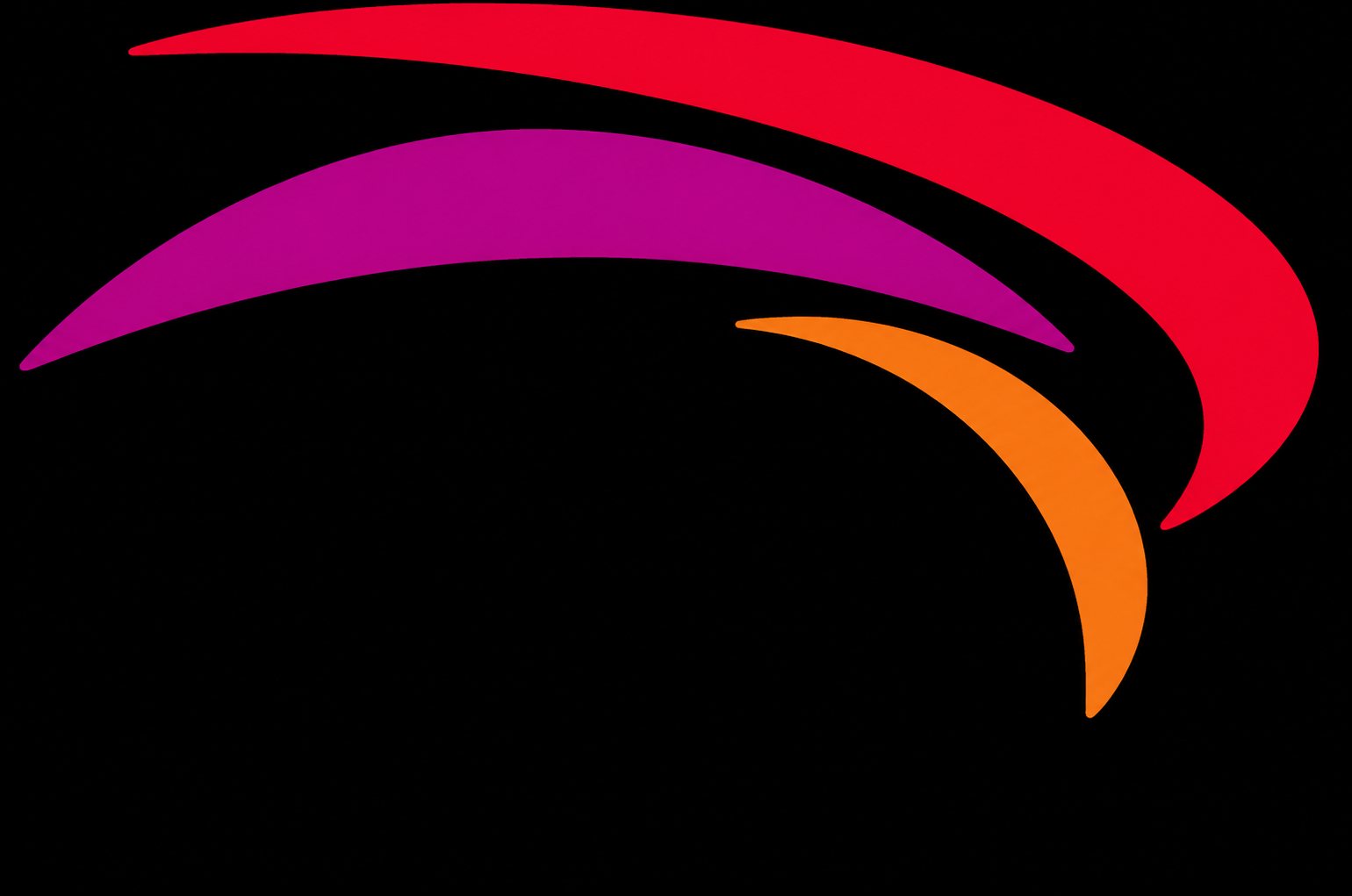 Logo composé de trois courbes colorées rouge, violette et orange
