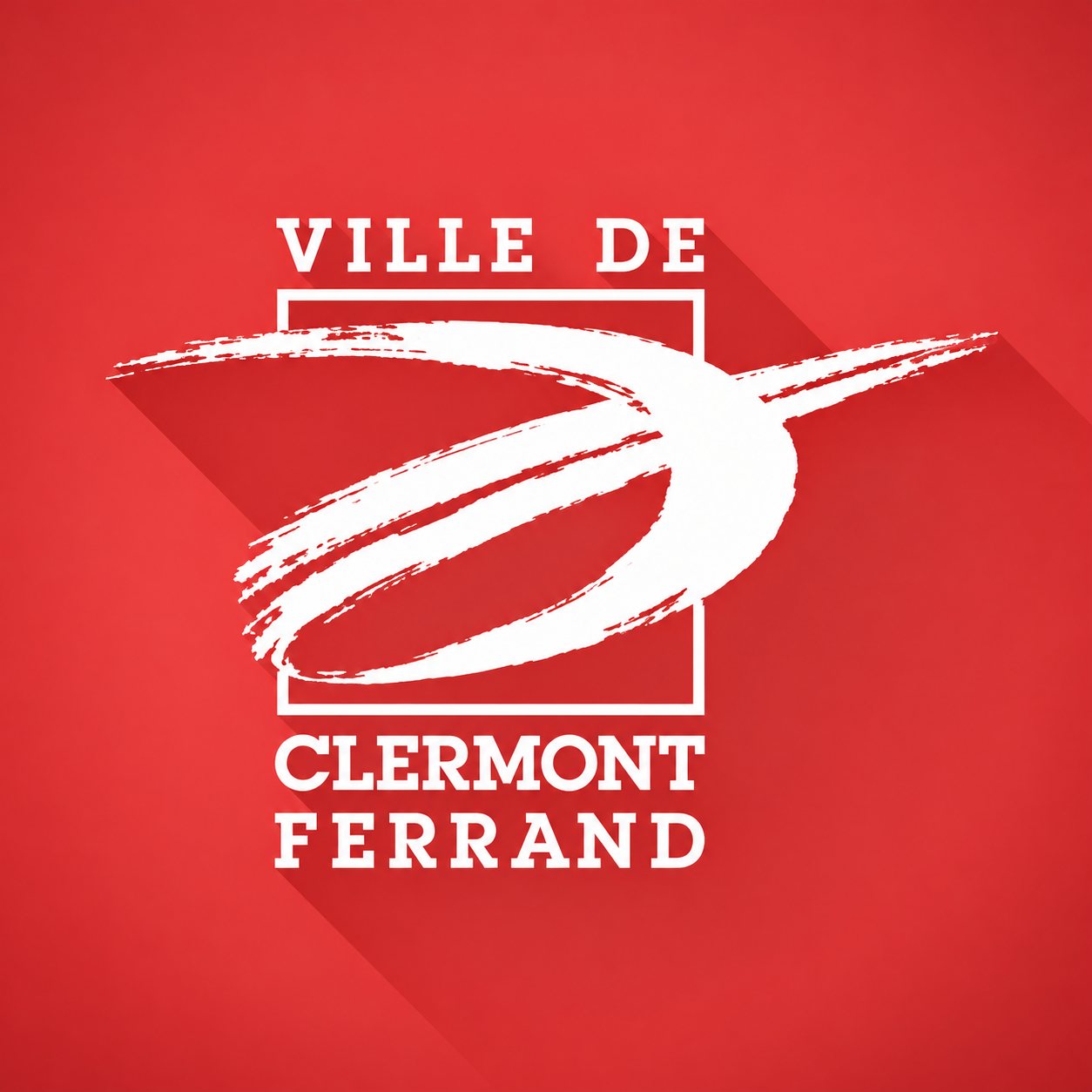 Logo blanc de la ville de Clermont-Ferrand sur fond rouge
